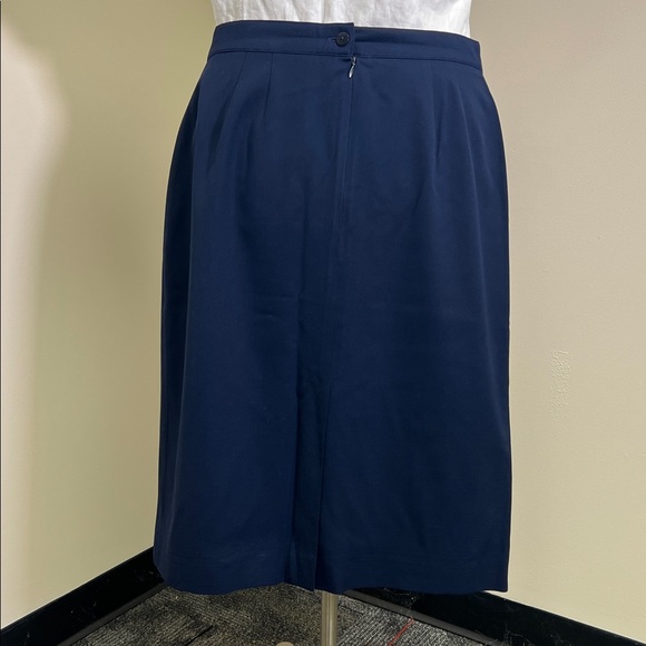 Vintage Lands End navy blue classic wool straight minimalist pencil skirt lining - Picture 2 of 7